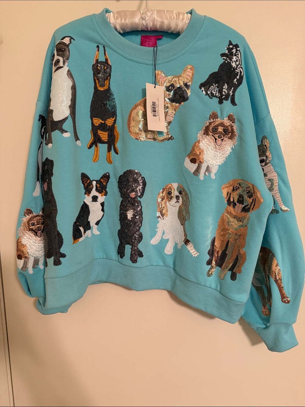 QUEEN OF SPARKLES Turquoise Embroidered Dog Sweatshirt NWT